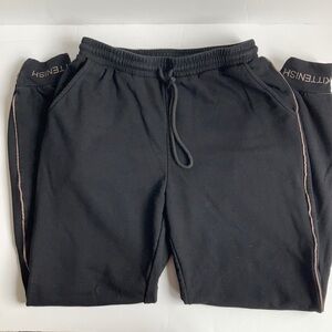 Kittenish black w brown piping elastic waist drawstring pocket sweatpant jogger